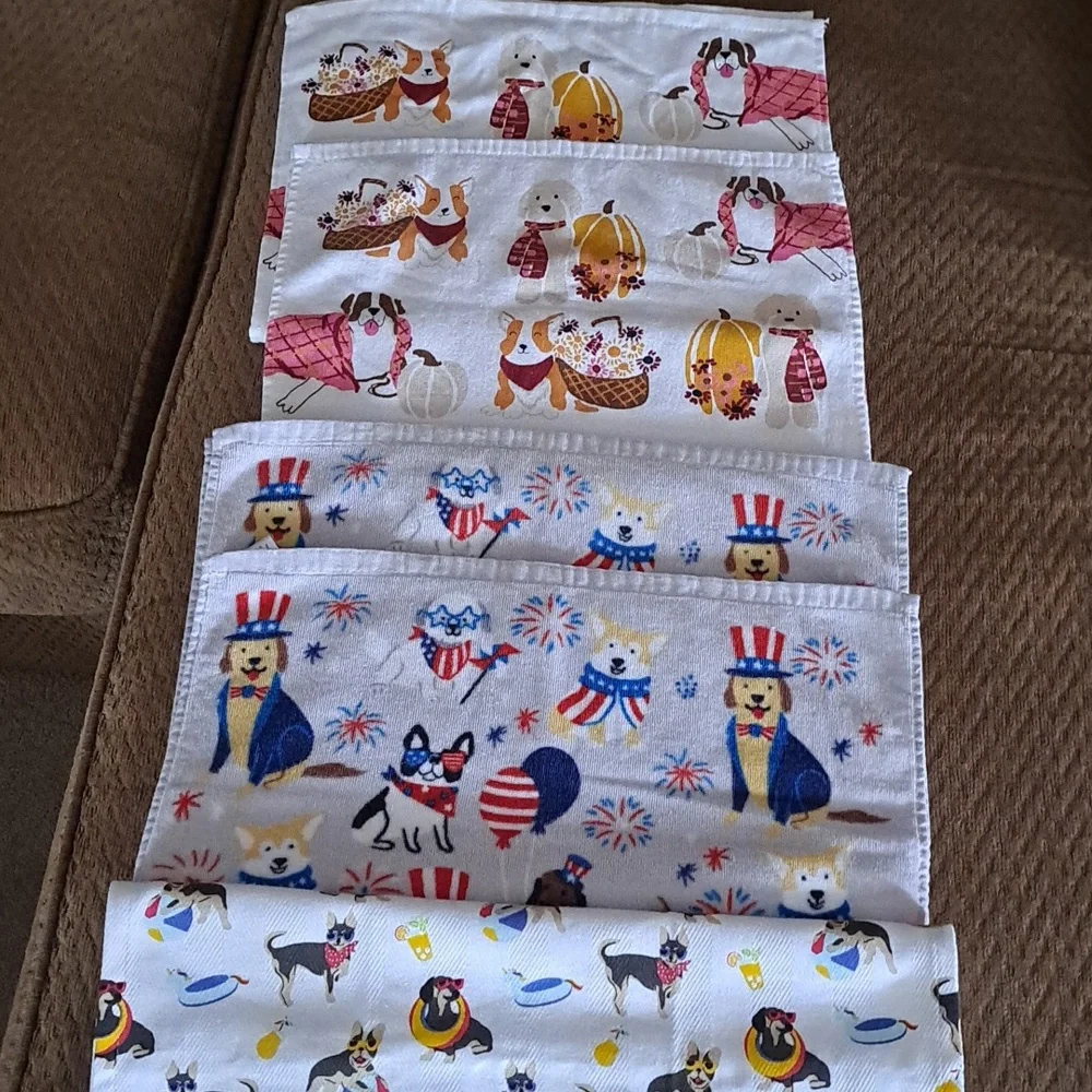 5 Dog Themed Hand Towels (4th/July, Summer, Fall, Dachsund, Corgi, St. Bernard)